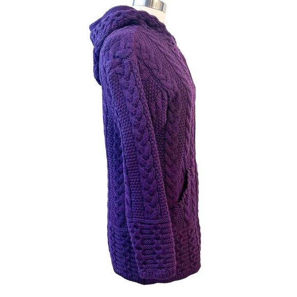 ARAN CRAFTS Hooded Long Cardigan Sweater S - Picture 3 of 14